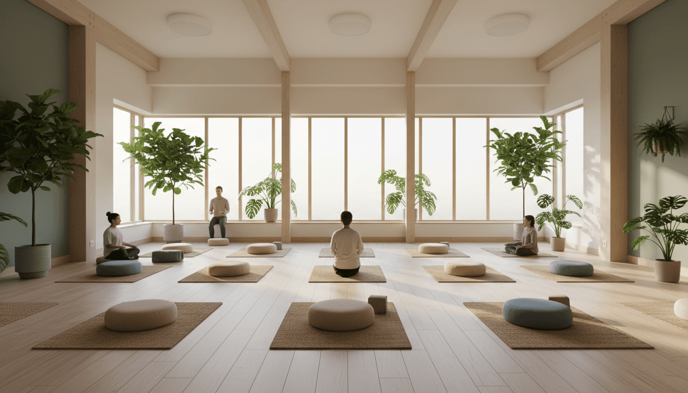 Quiet indoor meditation space with warm natural light